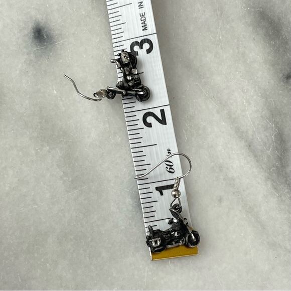 Vintage | 1960s Cast Metal Motorcycle Earrings Silver Tone Black Detailed Rider - Picture 5 of 5